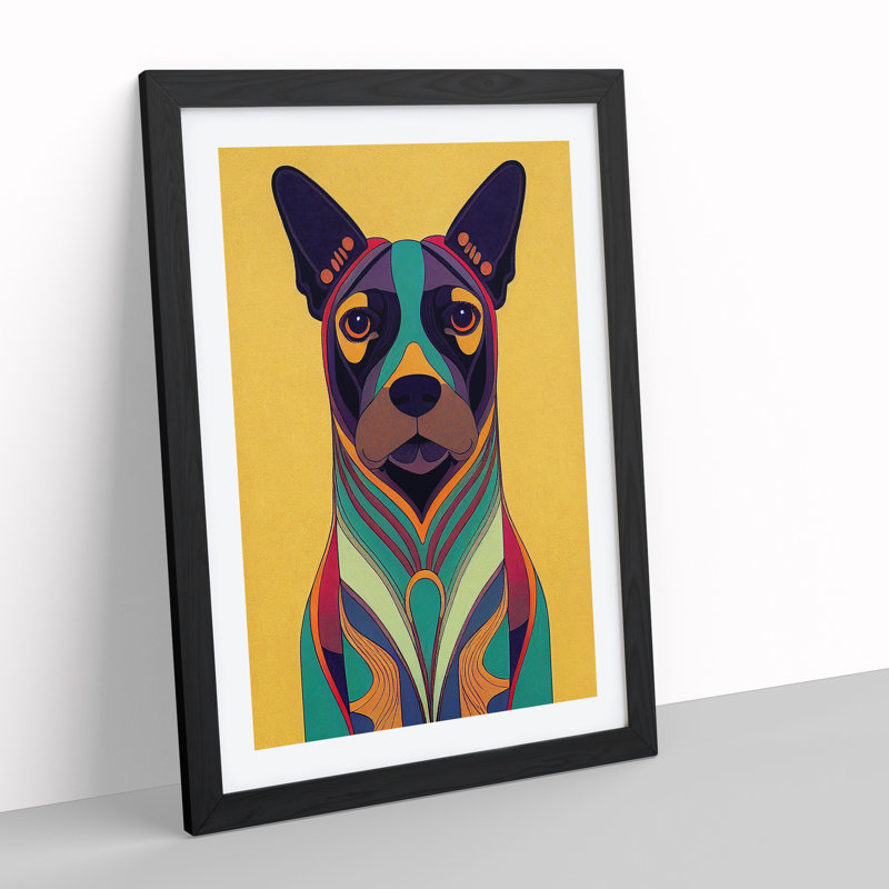 Dog Deco No.3 - Single Picture Frame Print, Black, 64cm H x 46cm W x 2cm D