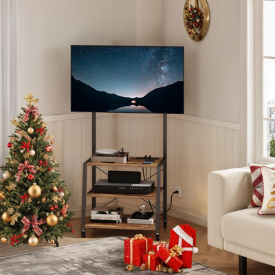 Meuble télé à roulettes avec support et prise de courant jusqu'à 55 pouces, meuble télé d'angle, petit meuble télé avec tablettes de rangement à 3 niveaux pour le salon, la chambre à coucher
