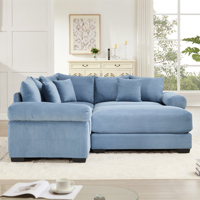 Canapé modulaire convertible en velours côtelé avec accoudoirs épais Kojka, Velours côtelé bleu