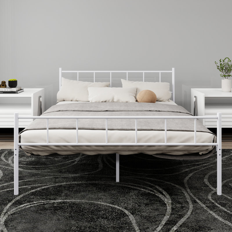 Metal Platform Bed Frame, White, Queen