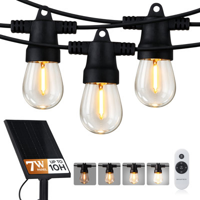 Woodroe Solar Powered & Plug In Outdoor String Lights With Remote - 104 Ft Dimmable Waterproof LED Patio Lights, 48 S14 Shatterproof Bulbs 3 Color Temps For Backyard Pergola