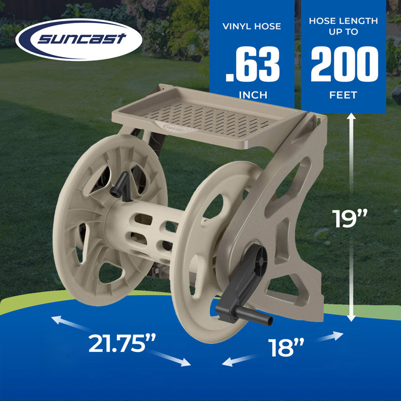 Suncast Taupe Resin Wall Mounted Hose Reel with Tray
