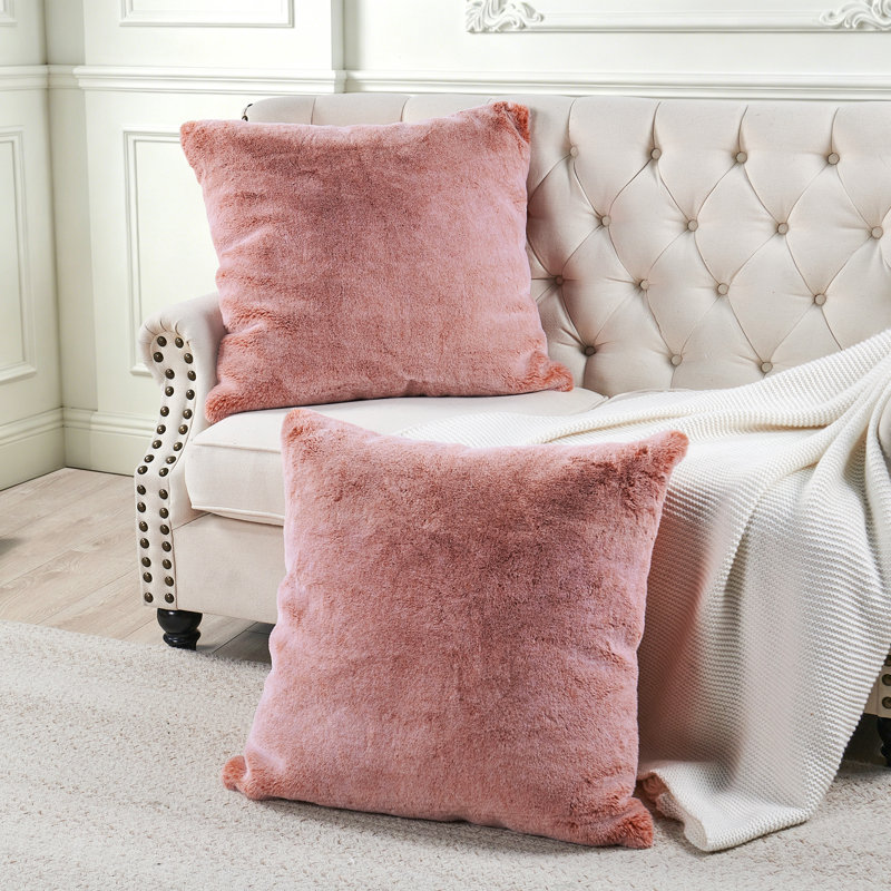 Housse de coussin lourd en fausse fourrure, H 26 pi x l 26 pi, Orange brûlé