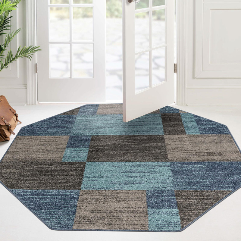 Tapis bleu contemporain Contemporary Harvest, Octogone 5 pi 3 po