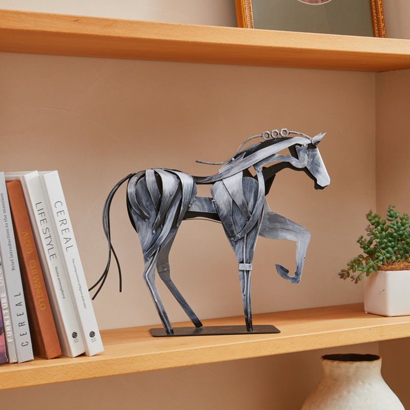 Wendt Handmade Metal Horse Statue Sculpture Décor for Horse Lovers Gifts, Gray