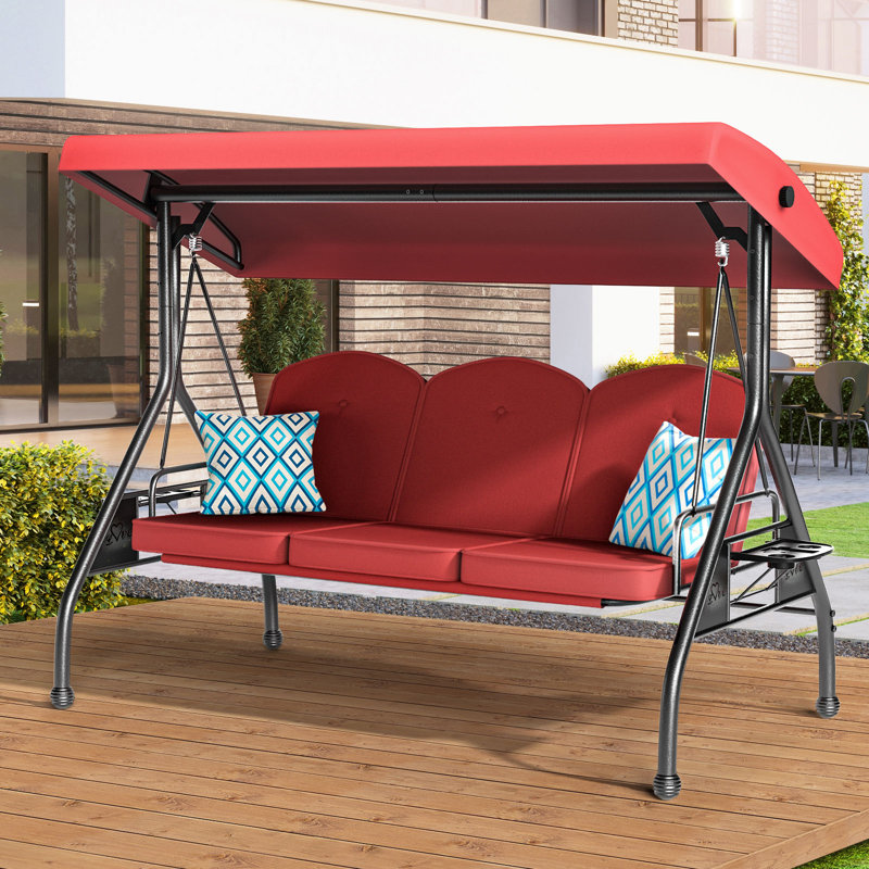 Balancelle de patio 3 places avec auvent réglable, Rouge