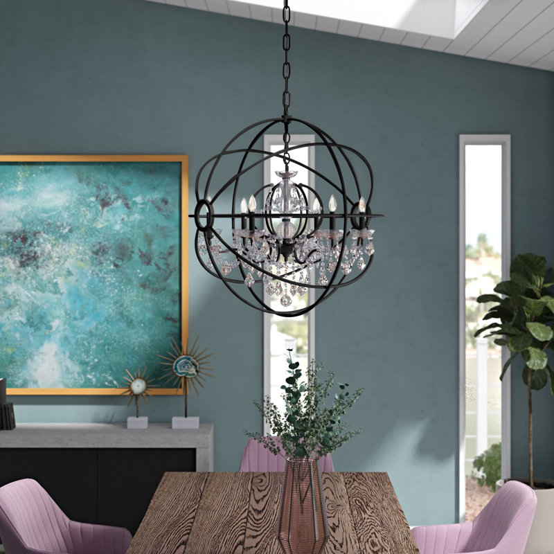 Svante 6 - Light Candle Style Globe Chandelier with Crystal Accents, Dark Bronze, Golden Teak (Smoky)