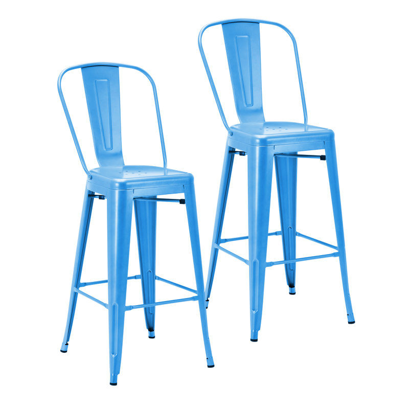 Tabouret de bar galvanisé Iyasia, 30 po, Bleu