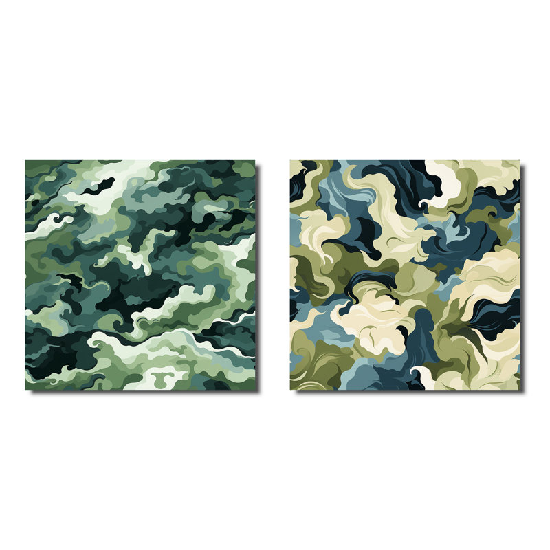 Courtnee - Ensemble de 2 collages carrés abstraits, Toile tendue, H 36 po x l 73 po