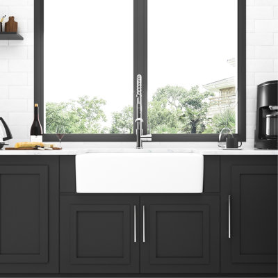 White 30 - Inch Apron Front Single Bowl Ceramic Kitchen Sink Long Term Durability, Deep, And Stain With Strainer Inch Chip Virtue, Easy To Keep Clean Included Accessories