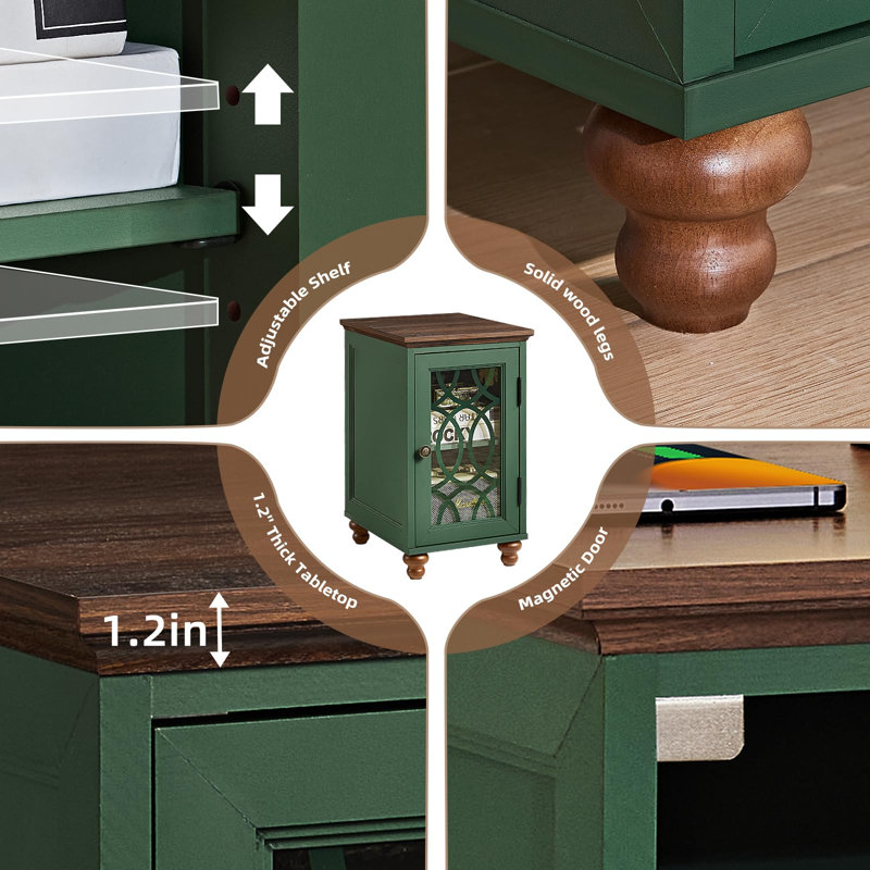 Table d'appoint étroite avec rangement en verre, Vert Noël, Individuel