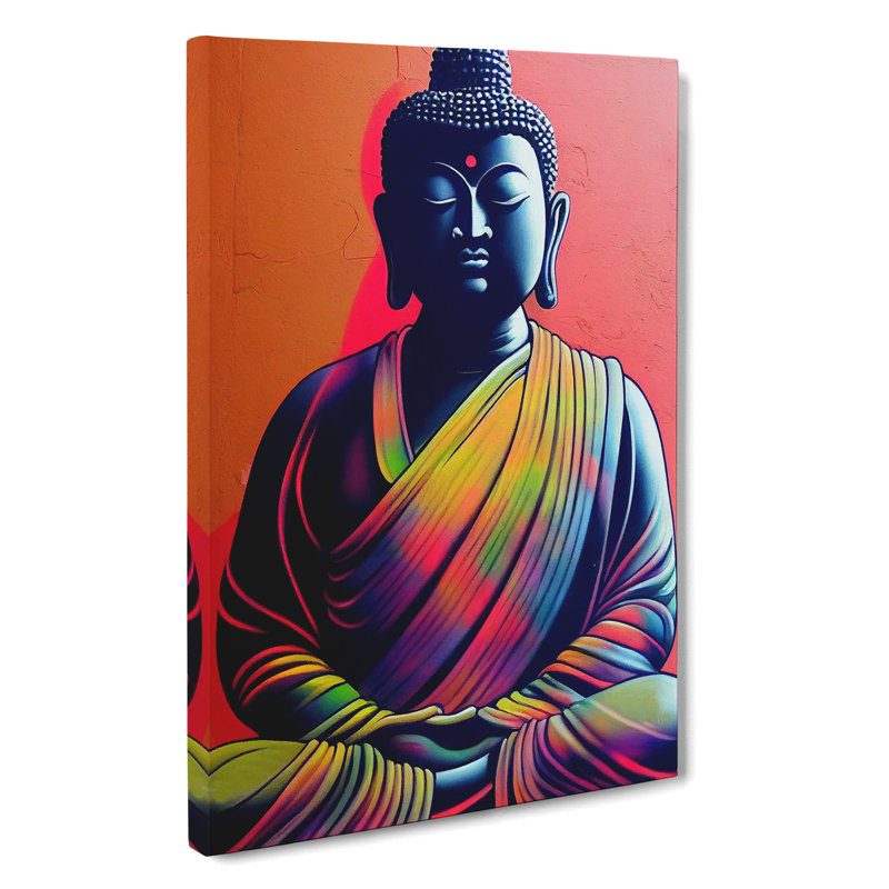 Colourful Buddha No.3 - Wall Art, Wrapped Canvas, 50cm H x 35cm W x 3cm D, No Matte