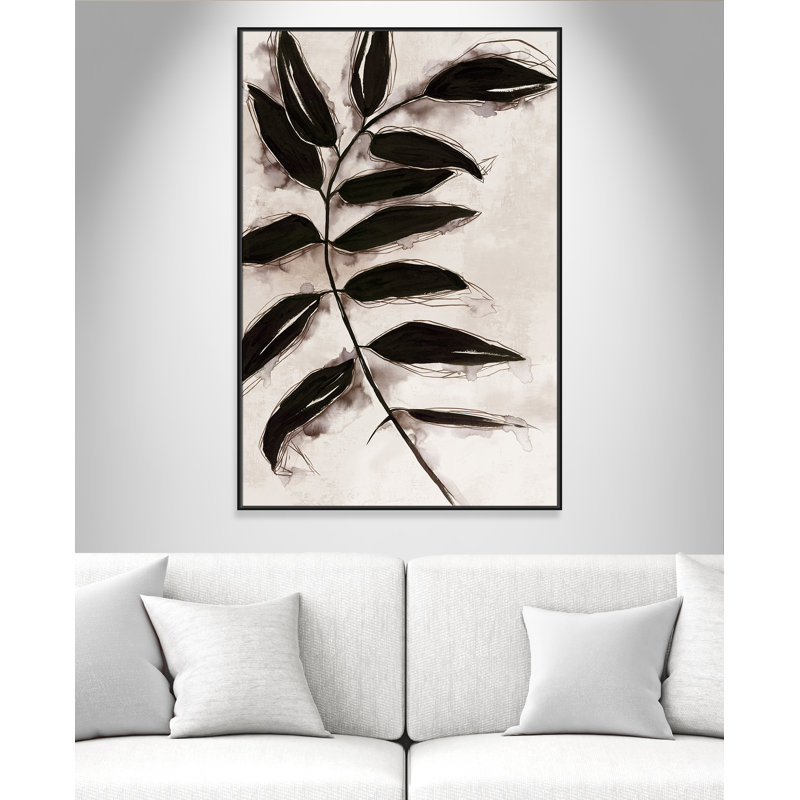 Feuilles II - Toile à cadre flottant, Cadre noir, H 61,5 po x l 41,5 po x P 2 po