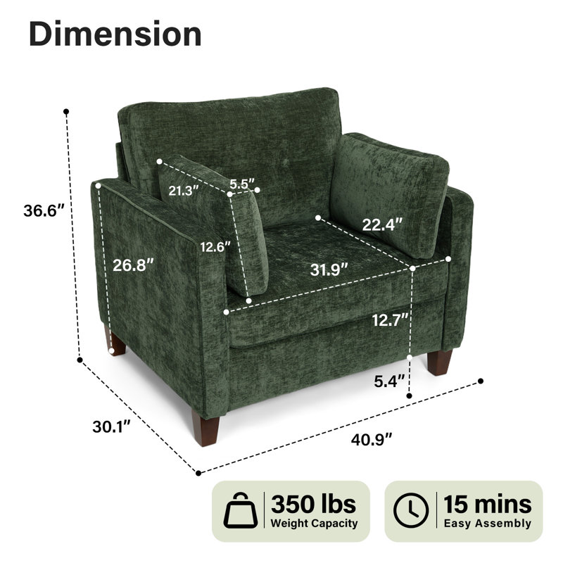  Oversized Accent Chair, 40.9" Luxury Upholstered Piping Single Armchair With 32" Wide Seat, Comfy Tufted Backrest, Wood Legs, 2 Pillows For Living Room