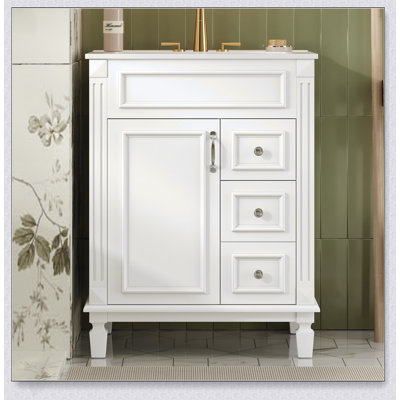 Meuble-lavabo de 24 pouces avec lavabo en céramique, conception compacte, 2 tiroirs et tablette réglable pour un rangement efficace