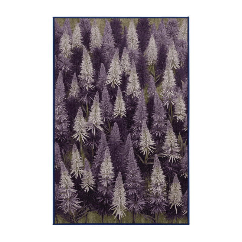 Machine Washable Botanical Purple Area Rug