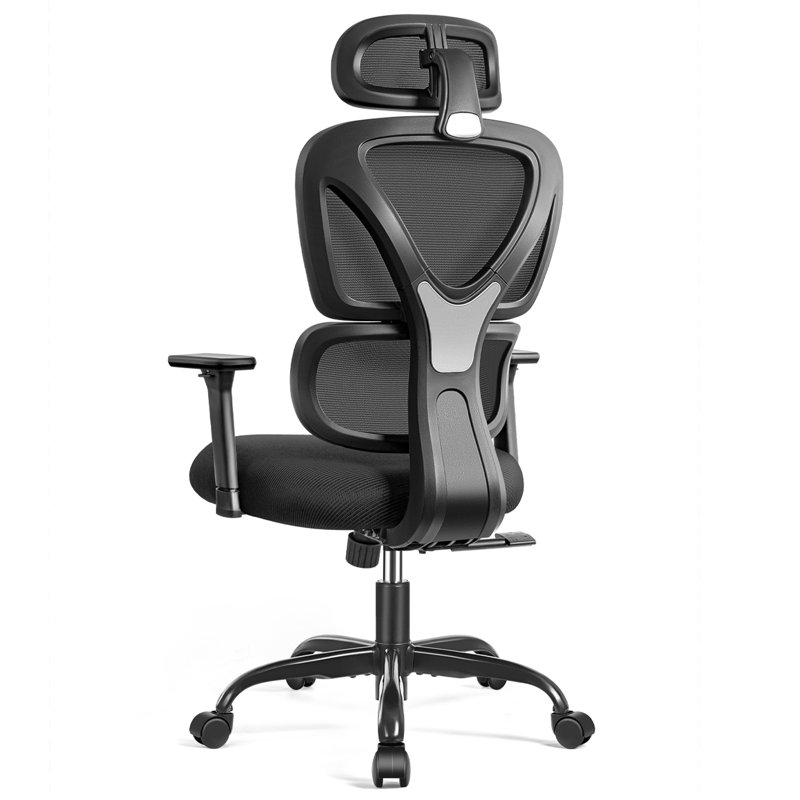Comfy Breathable Ergonomic Task Chair With Headrest, Black
