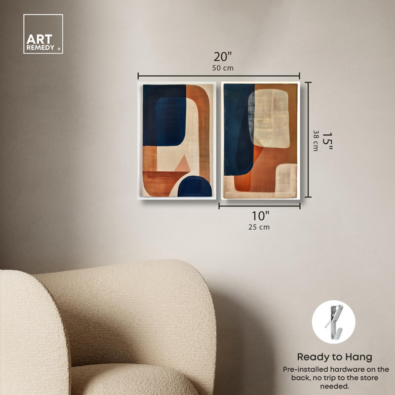 Blue Cream Set Canvas Set of 2 Boho Abstract by Art Remedy, Wrapped Canvas, 15" H x 10" W