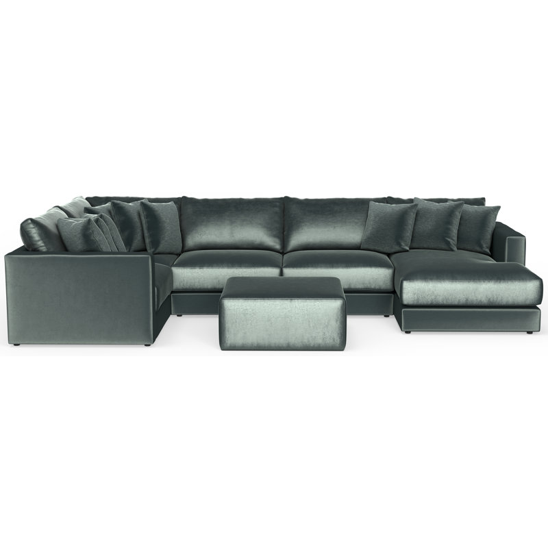 Canapé modulaire 5 pièces et 1 repose-pieds inclus Nyrie Nyrie, Polyester vert, Accoudoir à gauche (vu de face)