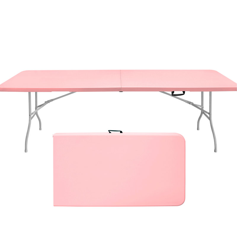 Table pliante portative rose de 8 pi - pour le camping, les pique-niques, les fêtes, imperméable, stable, portable, robuste, imperméable