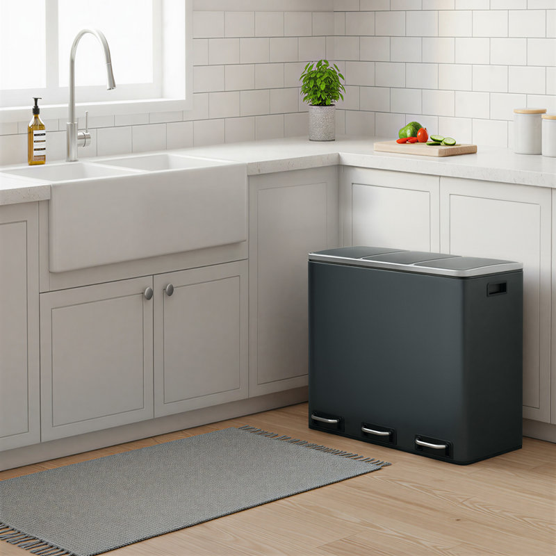 Steel Step On and Odour Seal Multi-Compartment Rubbish & Recycling Bin - 14.27 L, Smoky Grey