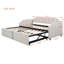 Lit de jour simple rembourré avec lit gigogne escamotable et chargement USB, lit d'invité beige peu encombrant-63665067