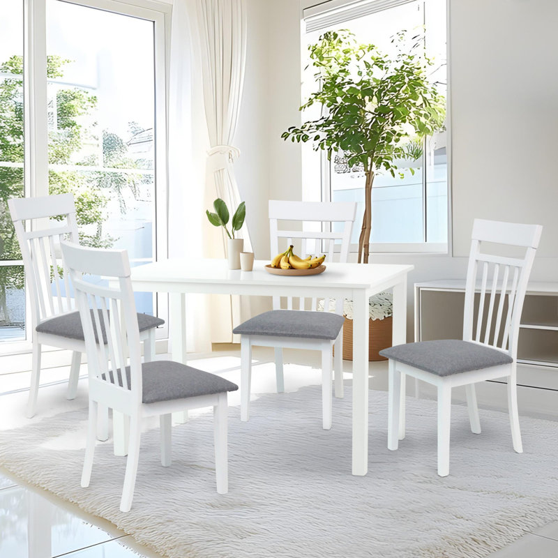 Ensemble de table de salle à manger 5 pièces, 4 chaises chaudes en bois massif de style classique avec table rectangulaire, ensemble de cuisine, coussins gris