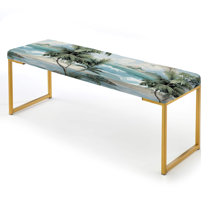Tropical Pattern - Coastal Upholstered Gold Bench, Seaside Elegance Ii Tropical Pattern