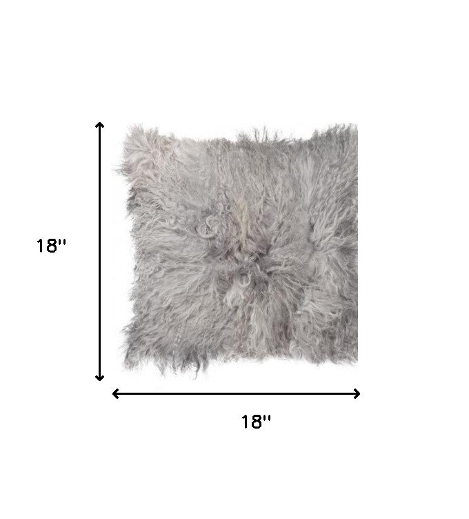 Sheepskin Throw Pillow, Gray, 16" H x 16" W