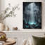Intérieur d'une grotte avec eau bleue brillante et stalagmites, art mural sur toile-336437594