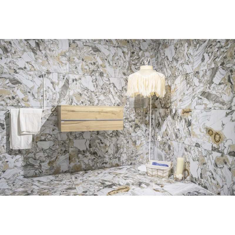 High Gloss 19.3" x 38.6" Porcelain Marble Look Wall Floor Use Tile, Jade Gold