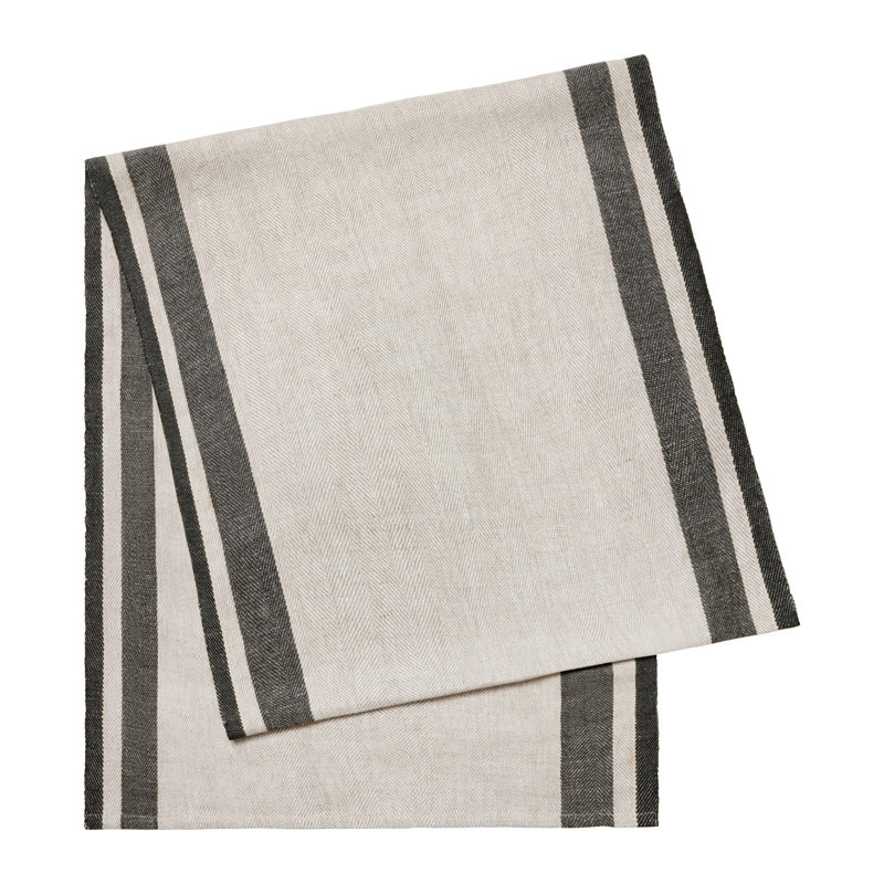 Gordes Handmade Striped Table Runner, 72" L x 20" W, Natural/Charcoal