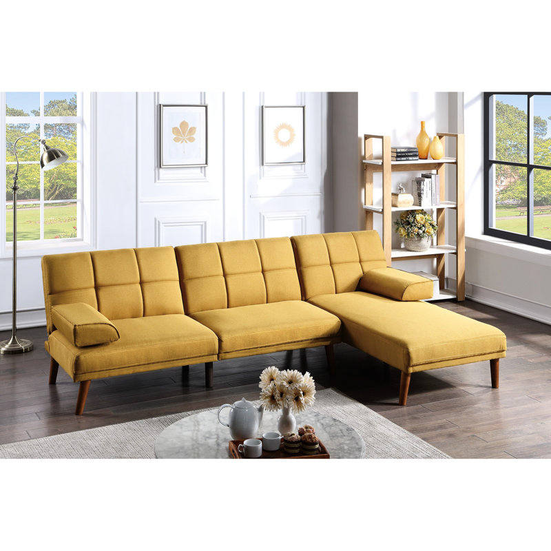 Moutarde contemporaine avec dossier et 2 coussins en bois de polyfibre, Mélange de polyester moutarde