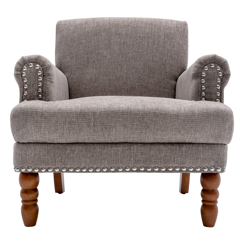 Fauteuil d'appoint rembourré en mélange de lin, Tissu gris