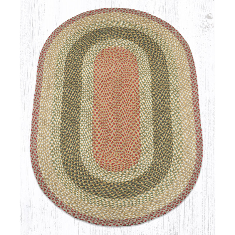  Tapis ovale olive, bourgogne et gris en jute tressé - Tapis rustique fait à la main, Ovale 3 pi x 5 pi