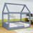 Full-Size Corduroy Upholstered House-Shaped Daybed with LED Light-1602319668