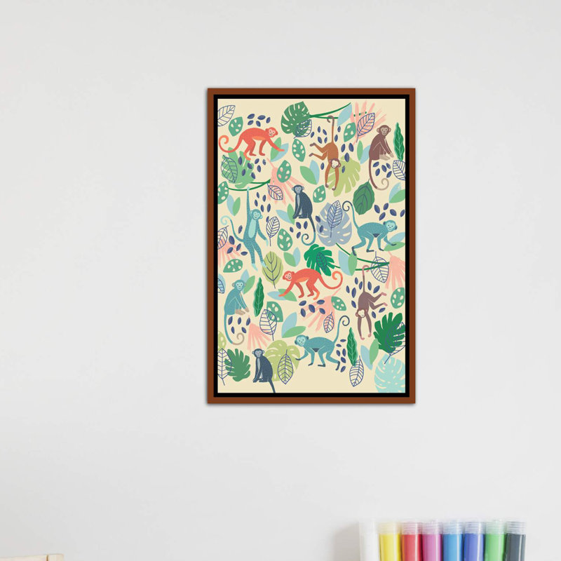«Jungle Chums IV» par Ninola Design - reproduction d'art, Toile à cadre en bois classique, Pas de tapis
