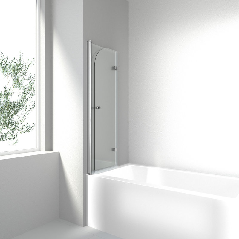 Porte de baignoire en verre trempé sans cadre avec revêtement facile à nettoyer et porte pivotante l 35 po x H 55 po, Chrome