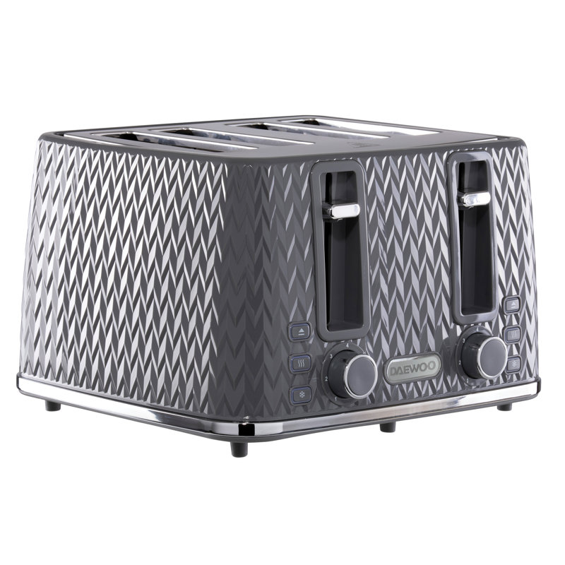 Daewoo Argyle 4 Slice Toaster Easy Clean With High Lift Handle Defrost and Reheat, Grey
