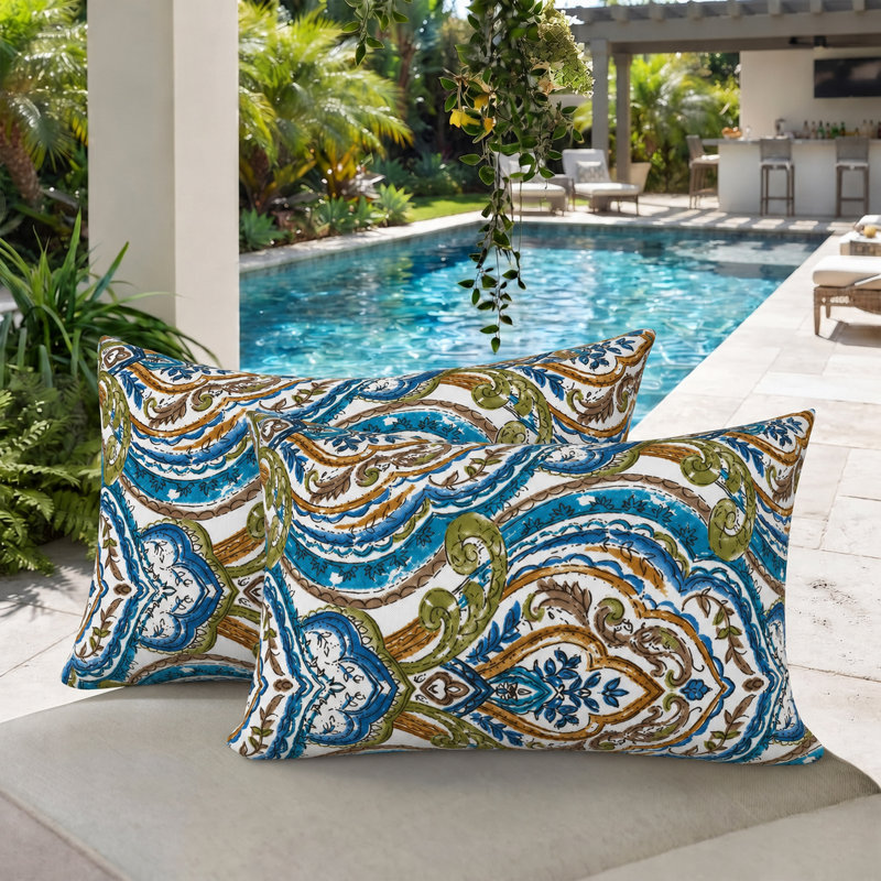 Ensemble de 2 housses de coussin lombaire intérieur / extérieur 12 po x 38 po hydrofuges et résistantes à la décoloration