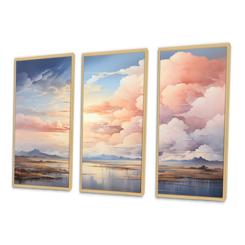 Fantaisie, ciel, paysage, minimalisme I, ensemble d'art mural, Cadre naturel flottant, H 28 po x l 36 po x P 1 po