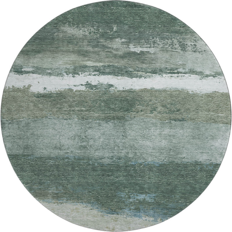Premium Machine Washable Mayfield Striped Rug, Aloe, 8' Round