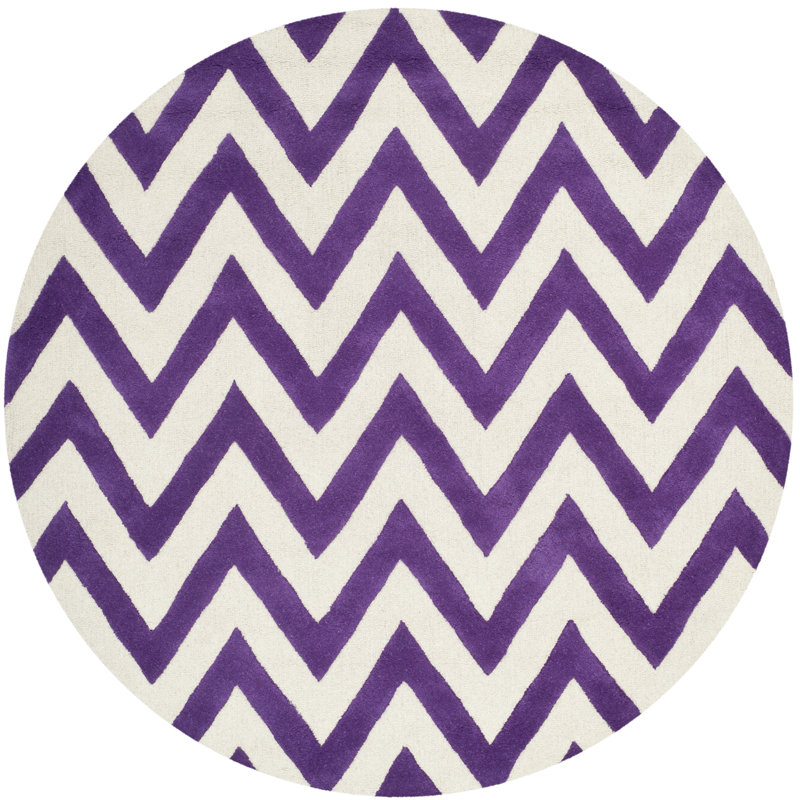Sanyla Hand Tufted Wool Chevron Rug, Round 6'