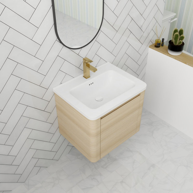 Meuble-lavabo flottant 24 po avec porte à fermeture en douceur, 24", Beige