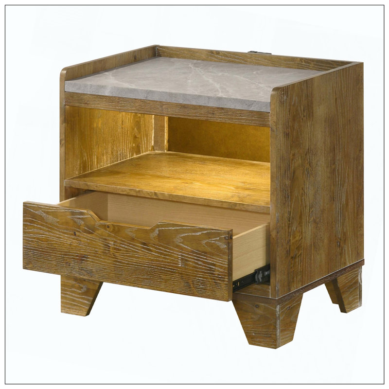 Table de chevet en bois avec ports USB et lumière DEL