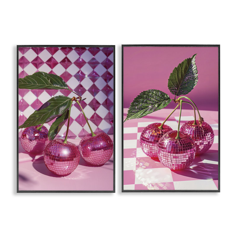 «Retro Glam Checkerboard Cherries», ensemble de 2 impressions encadrées, giclées par LSR Creative Studio, H 18 po x l 24 po