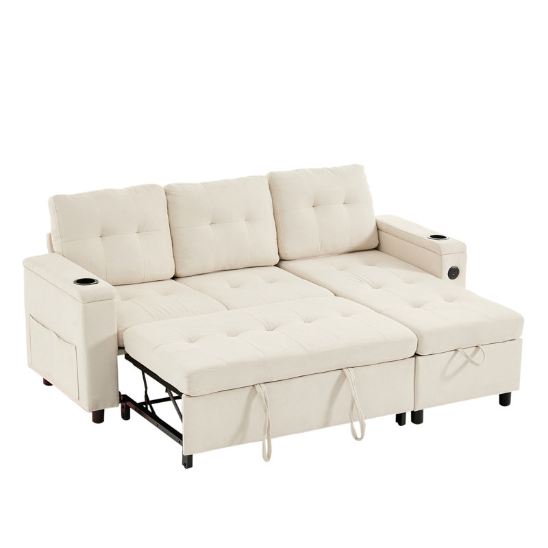 3 Seater Fabric Sofa Bed, White