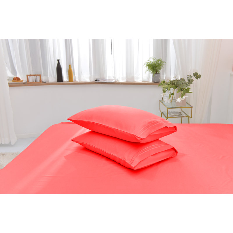  Ensemble de draps 1800 fils en rayonne de bambou, Corail, Ensemble de draps pour lit double + drap-housse + 