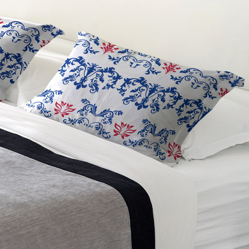 Football Baroque Pattern Pillow Sham, King, White/Blue/Red, Polyester