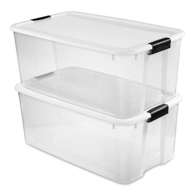 Sterilite Clear Plastic Stackable Storage Bin with White Latch Lid